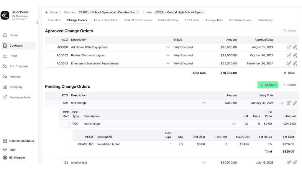 SelectView portal Change Order Management  
